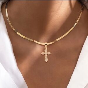 Gorgeous Hypoallergenic Gold Cross Herringbone Necklace